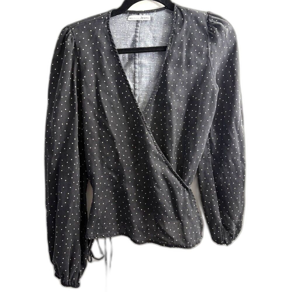 Women's REFORMATION Alaina Black and White Polka Dot Wrap Top Size XS